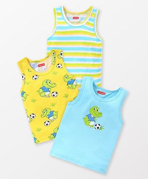 Babyhug 100% Cotton Sleeveless Sando Striped & Animal Print Pack of 3 - Multicolour