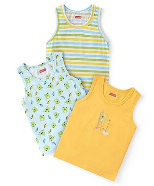 Babyhug 100% Cotton Knit Sleeveless Striped Sando Pack of 3 - Multicolour
