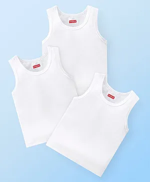 Babyhug 100% Cotton Sleeveless Sando Solid Colour Pack of 3 - White