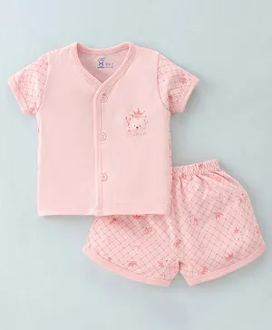 Pink Rabbit Single Jersey Knit Half Sleeves Shorts Set Checkered & Teddy  Print - Pink