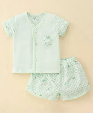 Pink Rabbit Single Jersey Knit Half Sleeves Shorts Set Checkered & Teddy  Print - Mint Green