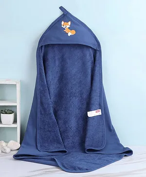Babyhug Interlock Knit Two Layer Towel with Hood Fox Print L 76.2 x B 76.2 cm - Blue