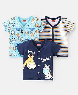 Babyhug 100% Cotton Knit Half Sleeves Front Open Vests Animal Print Pack of 3 - Multicolor