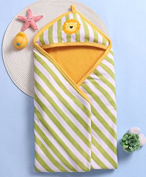 Babyhug Cotton Two Layer Hooded Towel Stripes Print - Green
