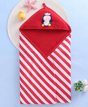 Babyhug Cotton Two Layer Hooded Towel Stripes Print L 76 x B 76 cm - Red