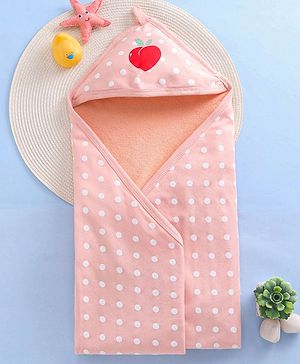 Babyhug Cotton Two Layer Hooded Towel Polka Dots Print L 76 x B 76 cm - Pink