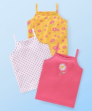 Babyhug 100% Cotton Knit Sleeveless Slips Floral Print  Pack of 3- Multicolour