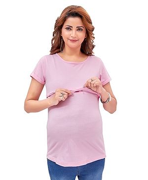 Mama & Bebe Half Sleeves Solid Top With Concealed Zipper Access - Pink