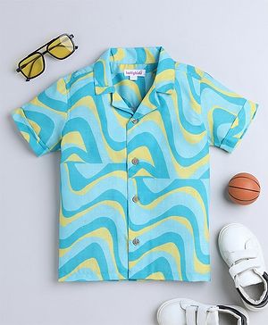 Taffykids Half Sleeves Zig Zag  Printed Shirt- Blue & Yellow