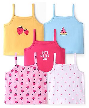 Doodle Poodle 100% Cotton Sleeveless Slips Fruits & Text Print Pack of 5 - Multicolour