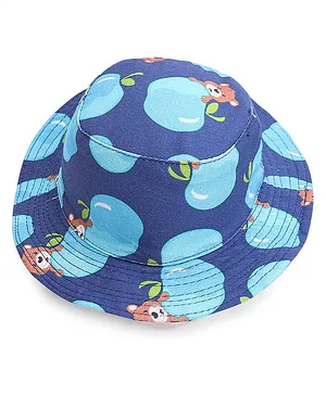 Babyhug Cotton Woven Two Layer Bucket Hat Bear Print - Navy Blue