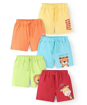 Doodle Poodle 100% Cotton Knit Above Knee Length Shorts With Tiger Print Pack Of 5 - Multicolor