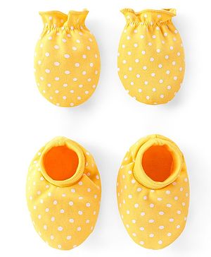 Babyhug 100% Cotton Knit Mittens & Booties Set Dot Print - Yellow