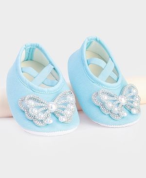 Daizy Butterfly Stone & Pearl Embellished Booties - Sky Blue