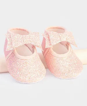 Daizy Bow Detailed Shimmer Embellished Booties - Peach
