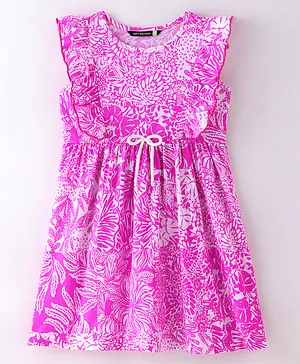 Tiara Sleeveless Floral Printed Frill Detailed Dress - Pink