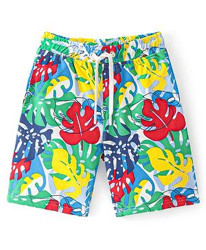 Pine Kids Terry Knit Above Knee Length  Shorts  Leaf Print - Multicolour