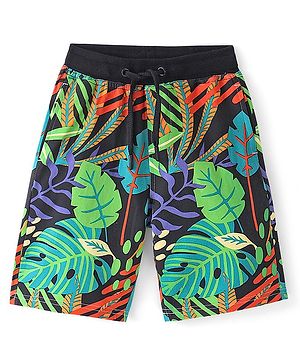 Pine Kids 100% Cotton Knit Above Knee Length Shorts Leaf Print - Multicolor