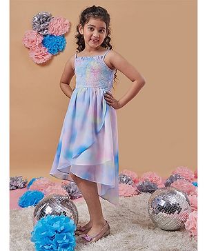 Pspeaches  Sleeveless Ombre Effect Smocked Bodice Detailed  Fit & Flared Dress - Multi Colour