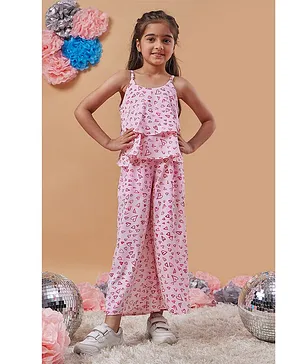 Pspeaches Sleeveless Heart Printed Jumpsuit - Pink