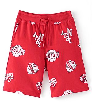 Pine Kids Terry Knit Above Knee Length  Shorts Text Print - Red