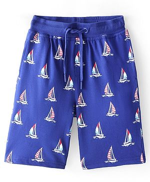 Pine Kids Terry Above Knee Length Shorts Boat Print - Blue