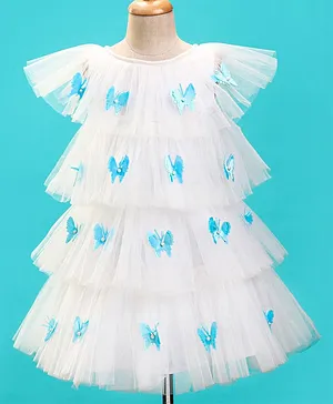 Enfance Flutter Sleeves Butterfly Applique Net Dress - White