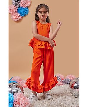 Pspeaches Sleeveless Rib Detailed Top With Coordinating Pant - Orange