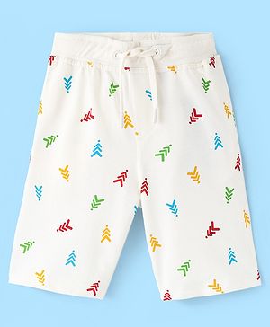 Pine Kids Cotton Knit Above Knee Length Logo Printed Shorts - Snow White
