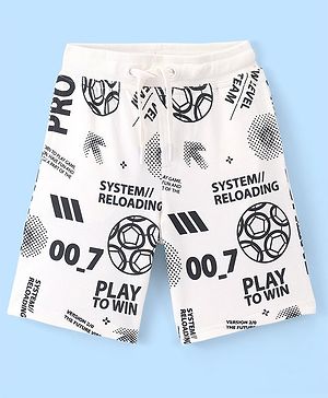 Pine Kids Terry Knit Above Knee Length Shorts Soccer Ball Print - Snow White