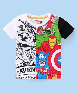Babyhug Marvel Cotton Knit Half Sleeves T-Shirt with Avenger Graphics - White