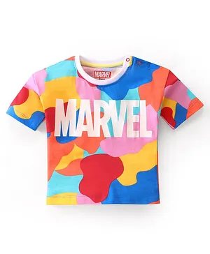 Babyhug Marvel Cotton Knit  Oversized Half Sleeves T-Shirt with Text Graphics- Multicolour