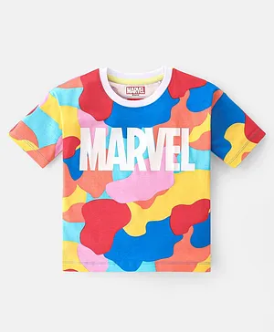 Babyhug Marvel Cotton Knit  Oversized Half Sleeves T-Shirt with Text Graphics- Multicolour