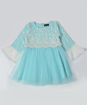 Bella Moda Full Sleeves Floral Lace Detailed Dress - Sky Blue