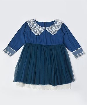 Bella Moda Full Sleeves Floral Lace Detailed Dress - Blue