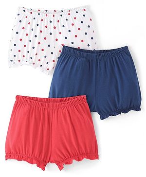 Pine Kids Cotton Lycra Knit Bloomers with Solid &  Polka Dot Print Pack of 3 - Color May Vary