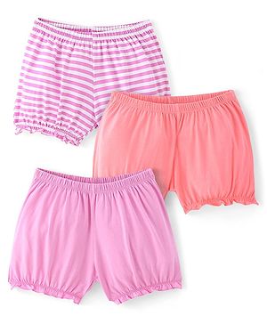 Pine Kids Cotton Lycra Knit Bloomers with Solid & Striped Pack of 3 - Colour May Vary