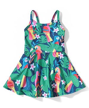 Babyhug Sleeveless Two Way Stretch Fabric   Legged Frock Swimsuit Floral Print - Green
