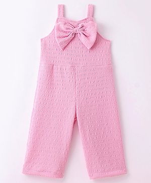 Little Kangaroos Georgette Knit Sleeveless Jumpsuit with Bow Applique - Baby Pink