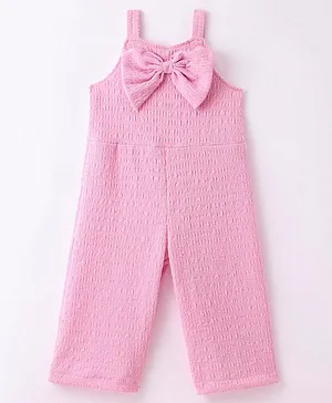Little Kangaroos Georgette Knit Sleeveless Jumpsuit with Bow Applique - Baby Pink