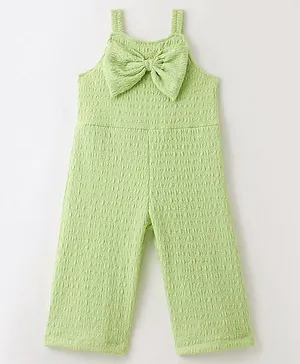 Little Kangaroos Georgette Knit Sleeveless Jumpsuit with Bow Applique - Pista Green