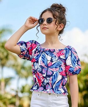 Pine Kids Cotton Half Sleeves Top Butterfly Print - Multicolor