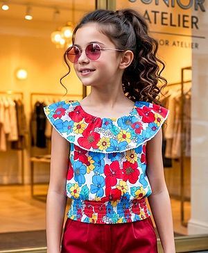 Pine Kids  Cotton Knit Sleeveless Top with Floral Print - Multicolour