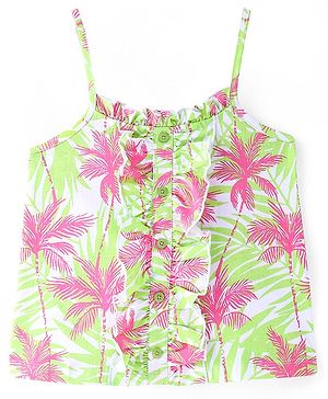Pine Kids  Cotton Knit Sleeveless Top with Tree Print - White