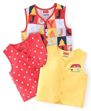Babyhug 100% Cotton Woven Sleeveless Front Open Jhabla Star Print Pack Of 3 - Multicolor