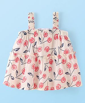 Babyhug Rayon Woven Sleeveless Cherry Printed Singlet Top - Pink