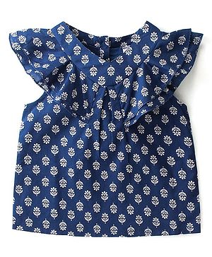 Babyhug Rayon Woven Half Sleeves Top with Frill Detailing  Floral Print - Blue