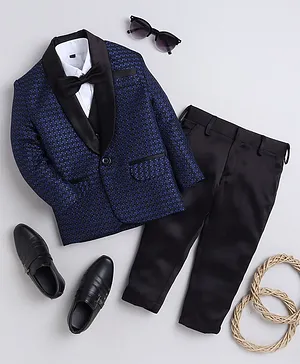 Jeet Ethnics Full Sleeves Houndstooth Printed 5 Piece Shirt & Pant Set - Navy Blue