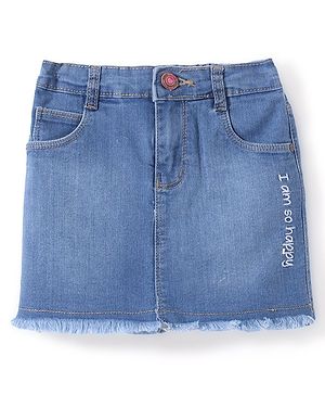 Babybug Denim Mid Thigh With Stretch Washed Skirts Text Embroidery - Blue