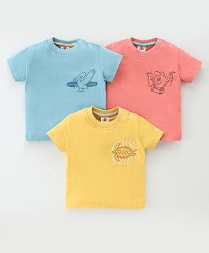 Zero Sinker Knit Half Sleeves T-Shirts  with  Seagull Print Pack of 3 - Multicolour